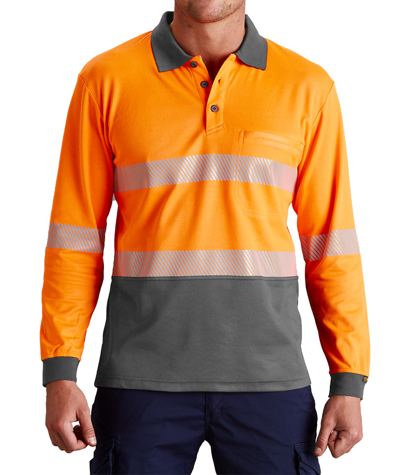 ELEVEN Workwear Spliced Hi-Vis Segmented 'Hoop' Taped L/S Polo Shirt